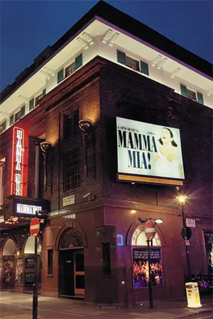 The Prince Edward Theatre in London's West End where MAMMA MIA! opened 1999